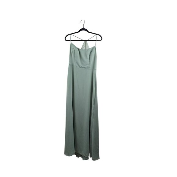 Amsale Cami Dress Sage With Strappy Back & Flowy Skirt Size 8 Light Sage Green - Picture 1 of 8